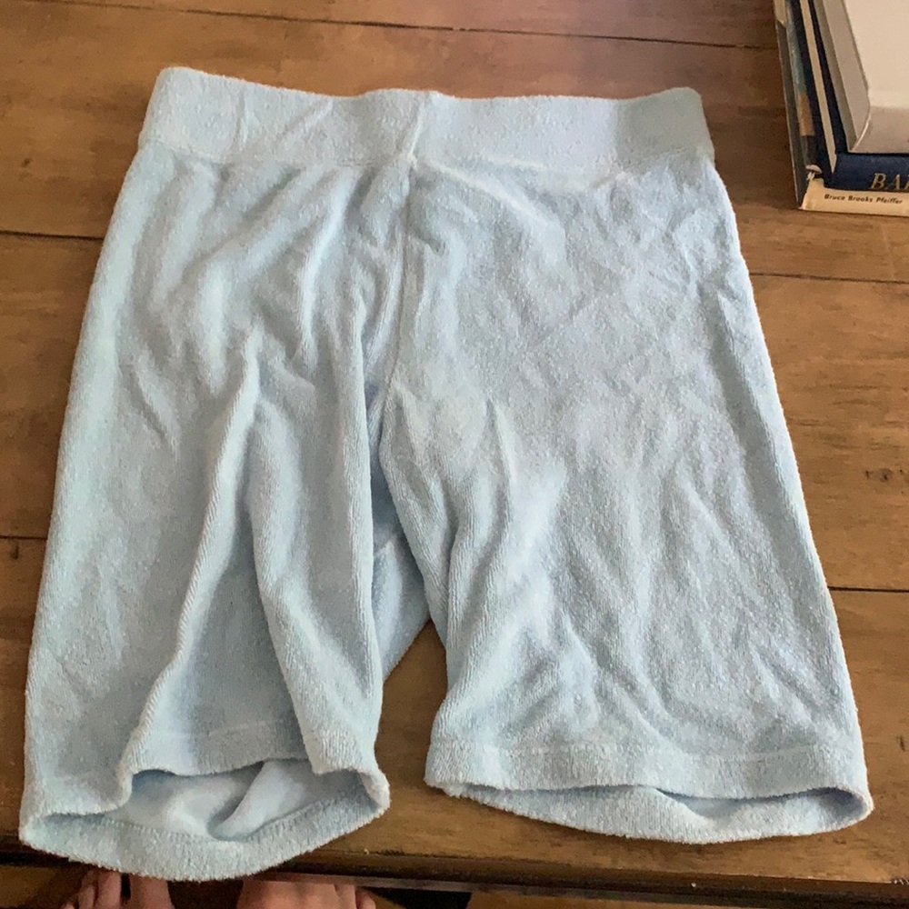Baby blue terry cloth biker shorts